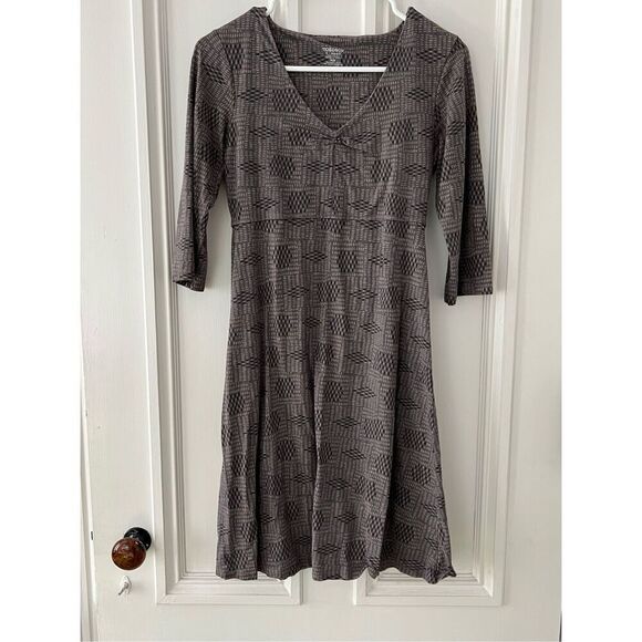Toad & Co brown black and gray geometric print long sleeve v-neck dress XS - Picture 1 of 4